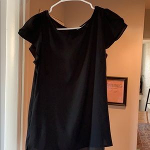Black, back button down top